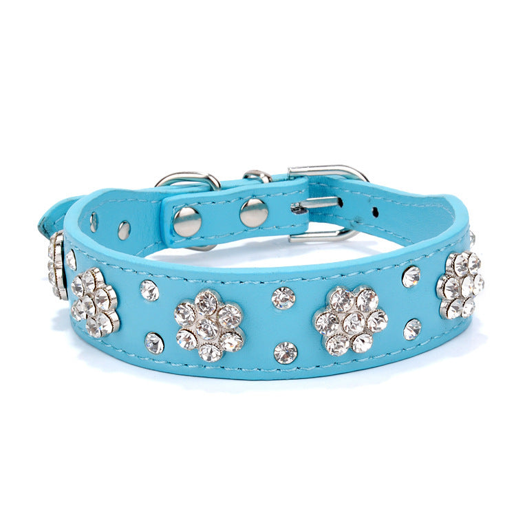 PetsDrift Rhinestone Plum Dog Collar – Stylish PU Leather Collar for Dogs
