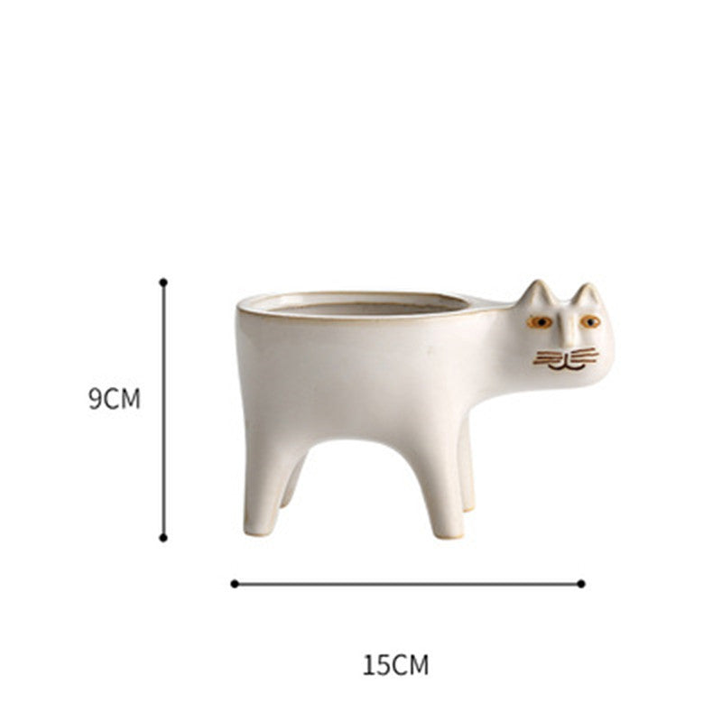 Cute Cat Tail Flower Pot Ceramic Personality Creativity
