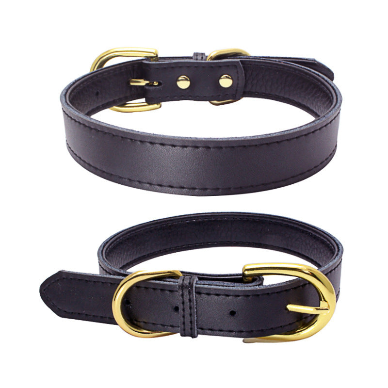 Cowhide leather dog collar with metal buckle