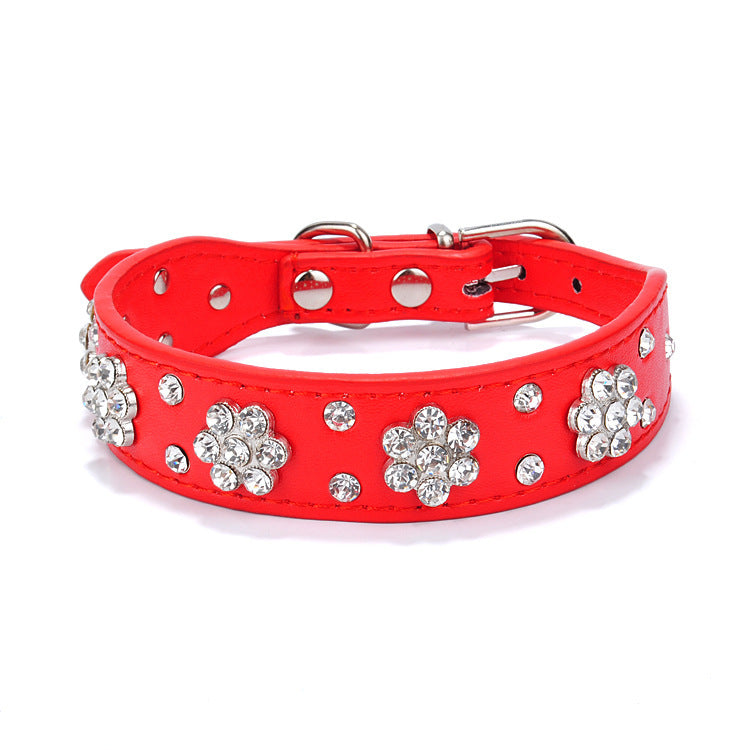 PetsDrift Rhinestone Plum Dog Collar – Stylish PU Leather Collar for Dogs