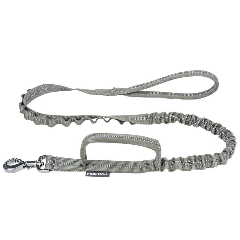A pet tactical collar leash set including a gray and black collar, a matching towing rope, and a product box with 'FIREBULL' branding.