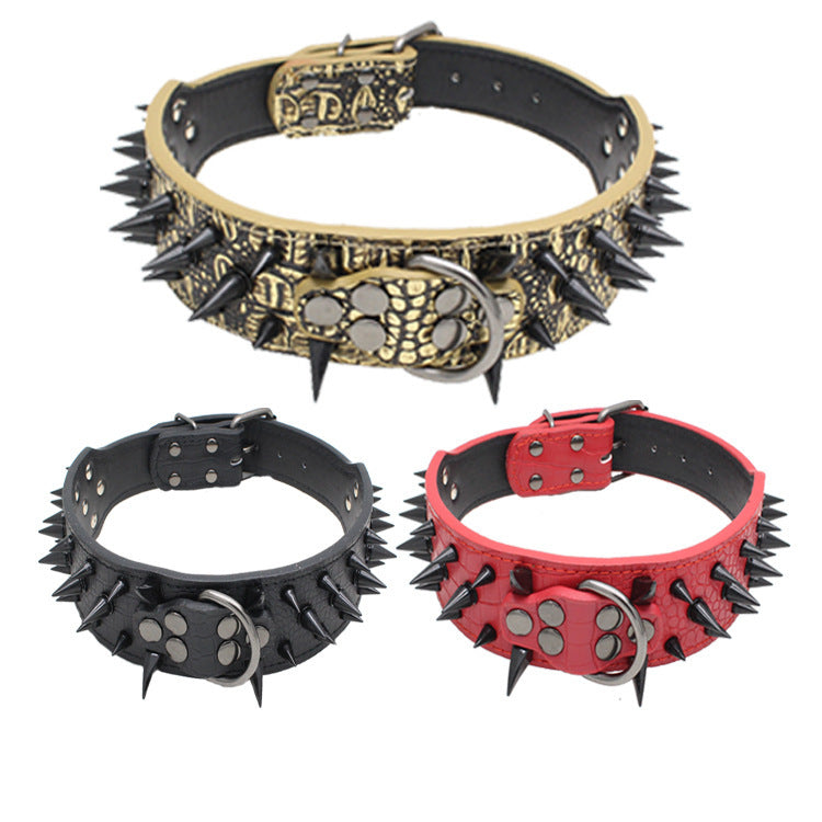 Large Dog Collar – Explosion-Proof, Bite-Proof PU Leather with Rivets