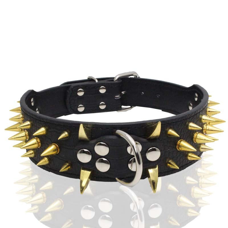 Large Dog Collar – Explosion-Proof, Bite-Proof PU Leather with Rivets