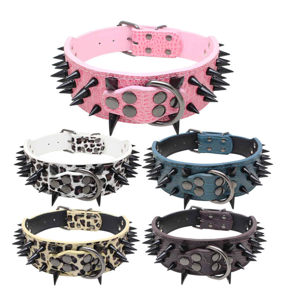 Large Dog Collar – Explosion-Proof, Bite-Proof PU Leather with Rivets
