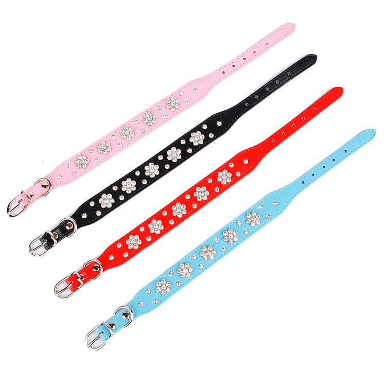 PetsDrift Rhinestone Plum Dog Collar – Stylish PU Leather Collar for Dogs