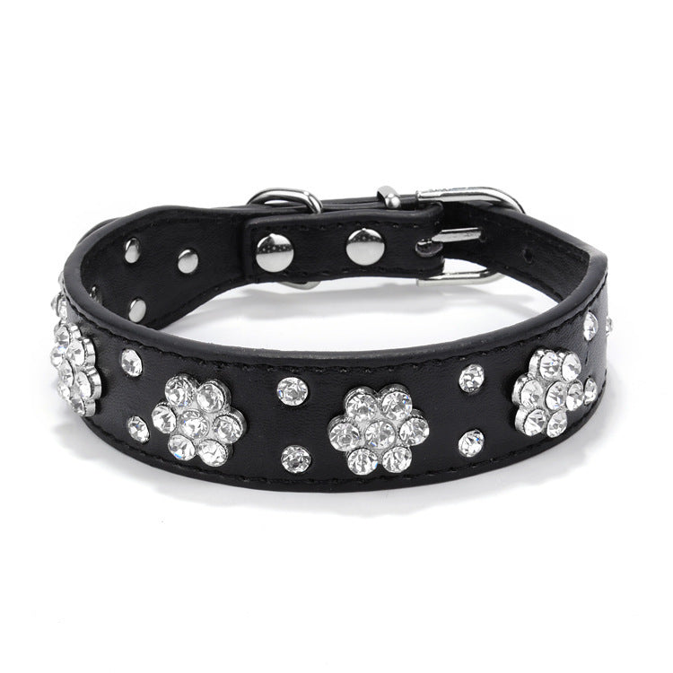 PetsDrift Rhinestone Plum Dog Collar – Stylish PU Leather Collar for Dogs