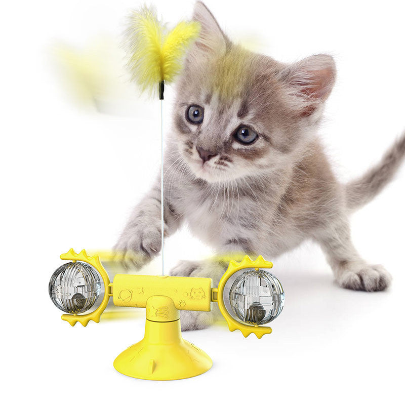 Cat Rotating Windmill Multi-Function Toy – Luminous Ball & Catnip Play | PetsDrift
