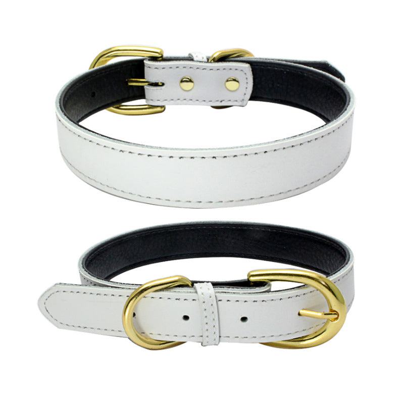 Cowhide leather dog collar with metal buckle