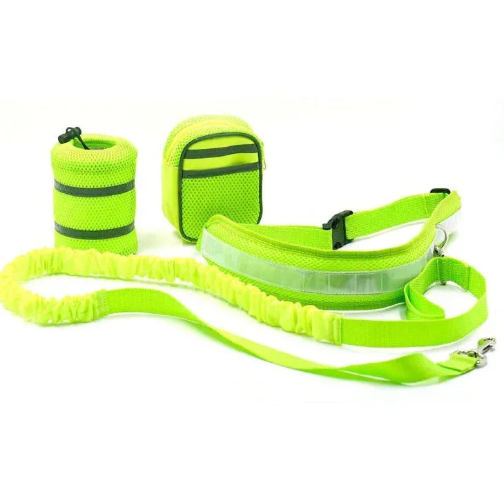 black hands-free dog leash with storage bag
