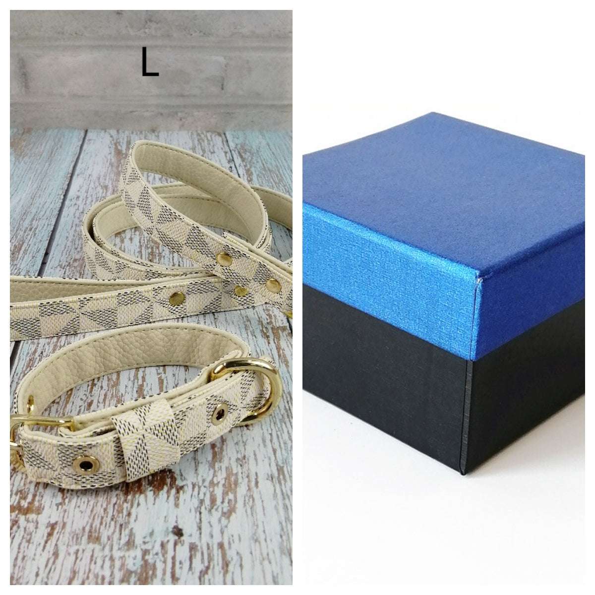 Luxury Plaid Leather Dog Collar & Leash Set – Stylish Gift Box Edition