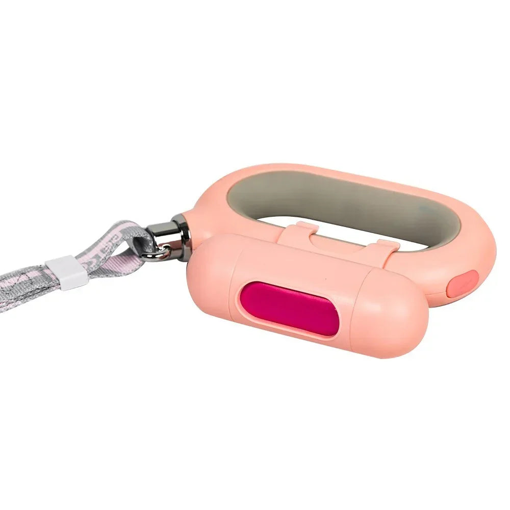A white and gray dog walking rope collar with a Bluetooth connection, designed for medium-sized pets.