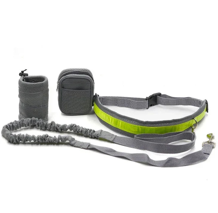 black hands-free dog leash with storage bag