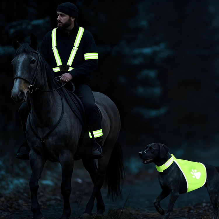Shinylin 4-Piece Reflective Dog Safety Gear – Adjustable Vest & High-Visibility Wristbands for Outdoor Walks