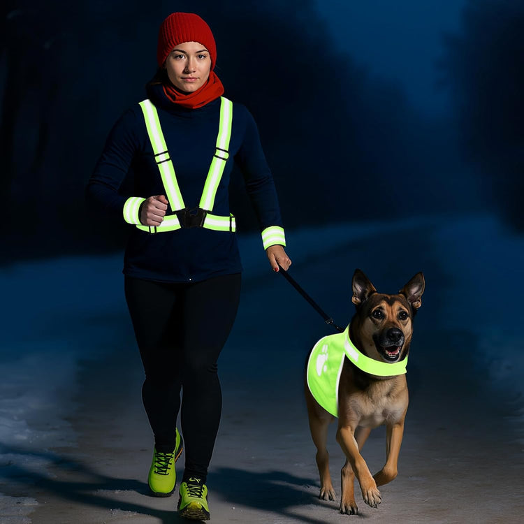 Shinylin 4-Piece Reflective Dog Safety Gear – Adjustable Vest & High-Visibility Wristbands for Outdoor Walks