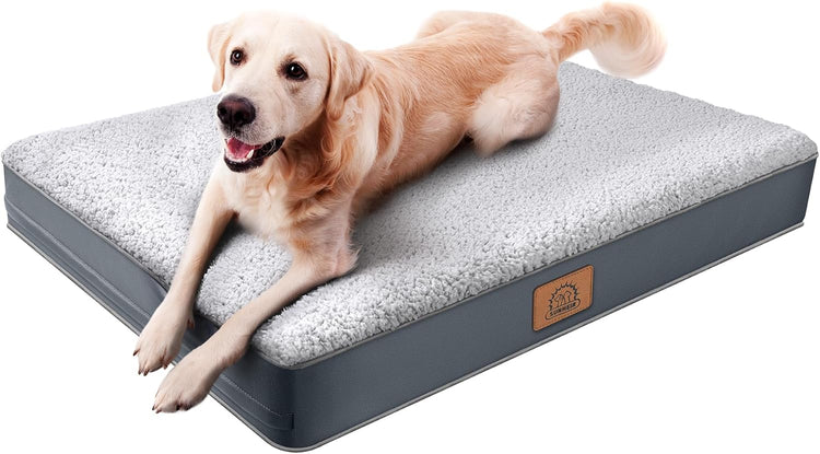 Sunheir Orthopedic Dog Bed – Large Waterproof Crate Bed with Removable Washable Cover, Egg Crate Foam & Anti-Slip Bottom