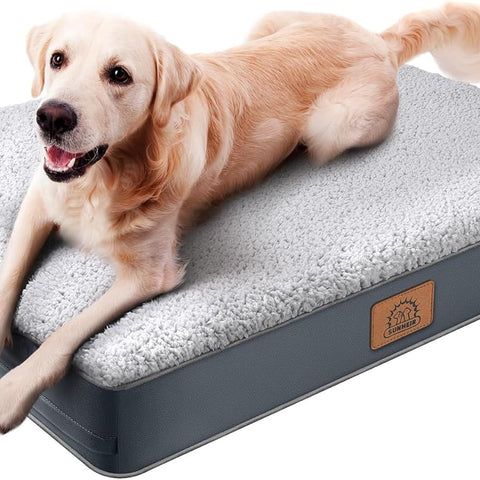 Sunheir Orthopedic Dog Bed – Large Waterproof Crate Bed with Removable Washable Cover, Egg Crate Foam & Anti-Slip Bottom