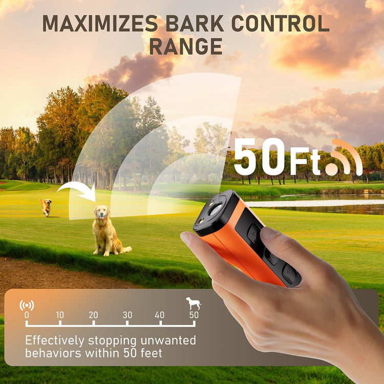 Rechargeable Dog Bark Deterrent – 50ft Ultrasonic Anti-Barking Training Device 🐶