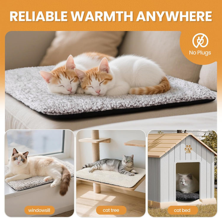 Self-Warming Cat & Dog Bed – 24×18" Thermal Pet Mat with Removable Cover, Extra Warm, Non-Slip, Washable for Indoor & Outdoor Use