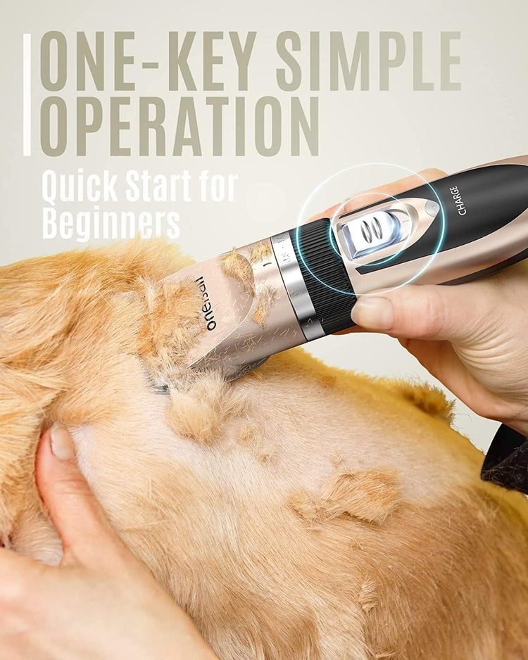 oneisall Quiet Dog Clipper – Cordless Rechargeable Pet Grooming Kit for Dogs & Cats (Gold)