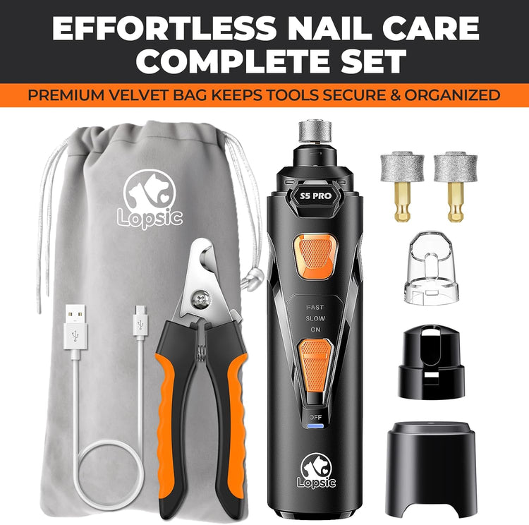Silent Dog Nail Grinder with LED Light โ Safe & Stress-Free Grooming for All Breeds & Sizes, 3 Grinding Bits, 2-Speed Rechargeable Pet Nail Trimmer Kit