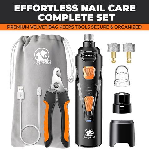 Silent Dog Nail Grinder with LED Light – Safe & Stress-Free Grooming for All Breeds & Sizes, 3 Grinding Bits, 2-Speed Rechargeable Pet Nail Trimmer Kit