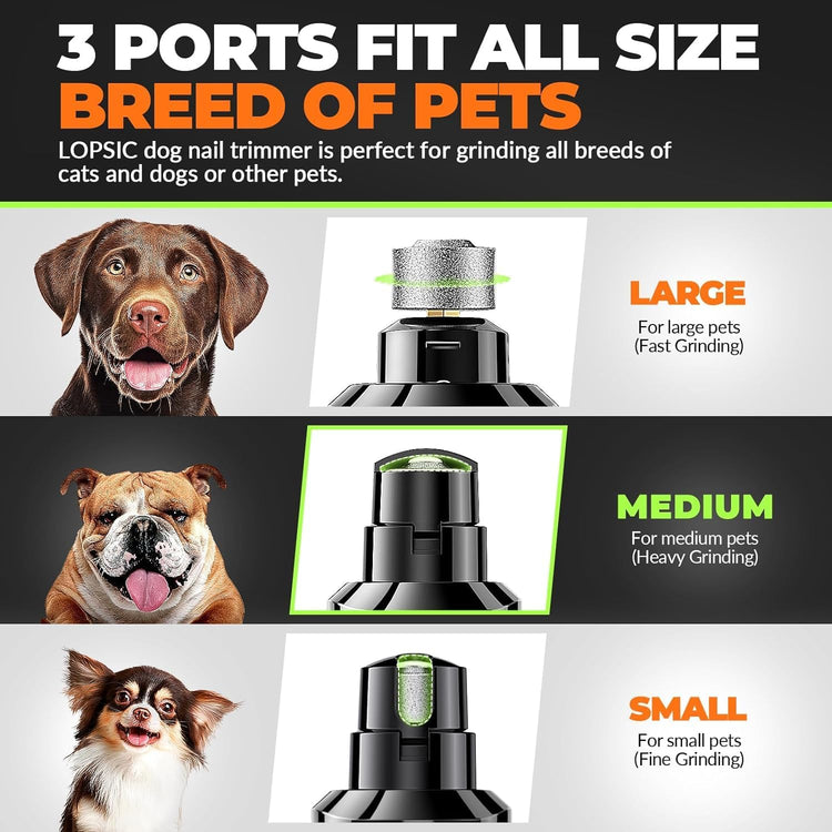 Silent Dog Nail Grinder with LED Light โ Safe & Stress-Free Grooming for All Breeds & Sizes, 3 Grinding Bits, 2-Speed Rechargeable Pet Nail Trimmer Kit
