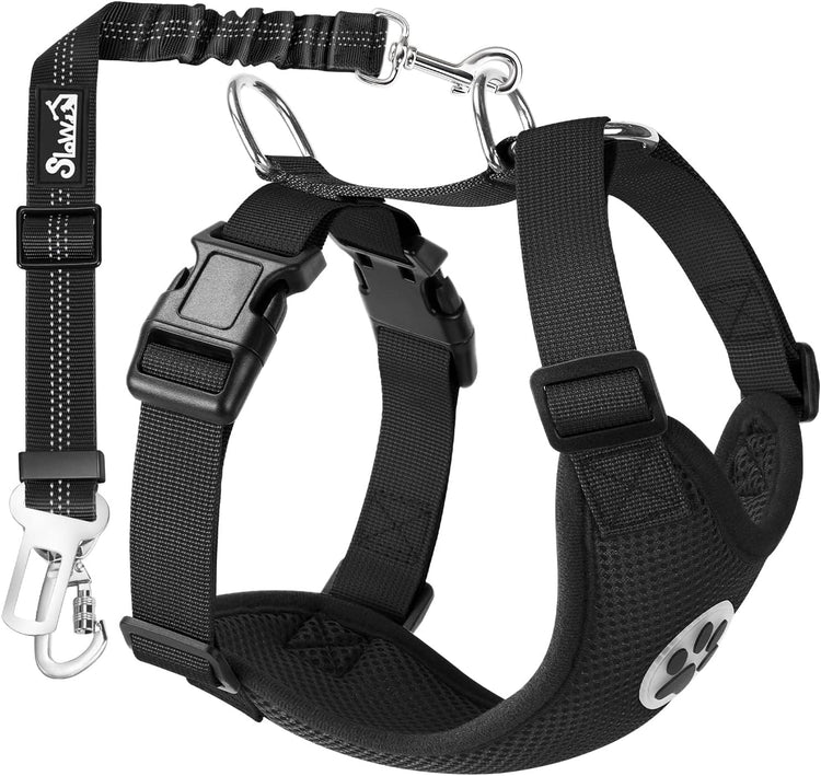 SlowTon Adjustable Dog Car Harness – Breathable Mesh Seat Belt with Elastic Bungee for Small & Medium Dogs
