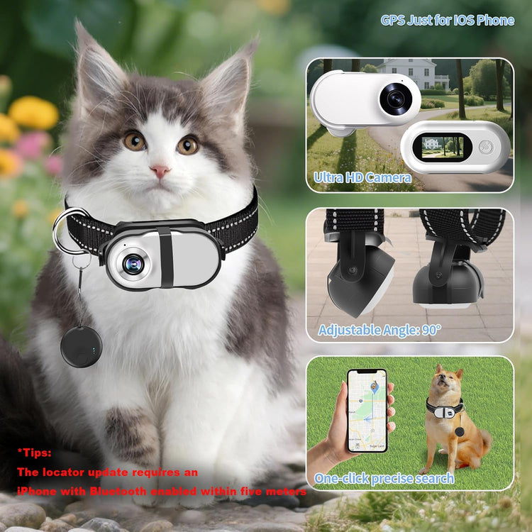 PRRPRR Pet Camera Collar – 1080P HD Wireless Dog Neck Cam with Air Tracker, 32GB Storage, No WiFi Required