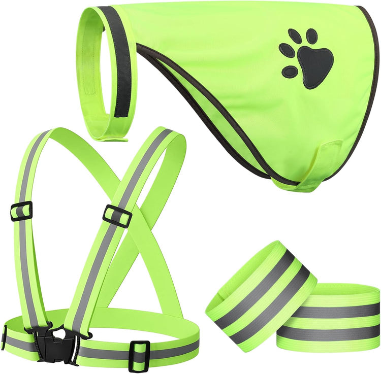 Shinylin 4-Piece Reflective Dog Safety Gear – Adjustable Vest & High-Visibility Wristbands for Outdoor Walks
