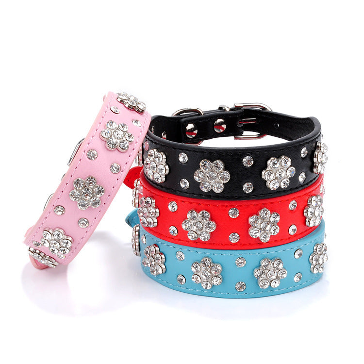 PetsDrift Rhinestone Plum Dog Collar – Stylish PU Leather Collar for Dogs