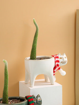 Cute Cat Tail Flower Pot Ceramic Personality Creativity
