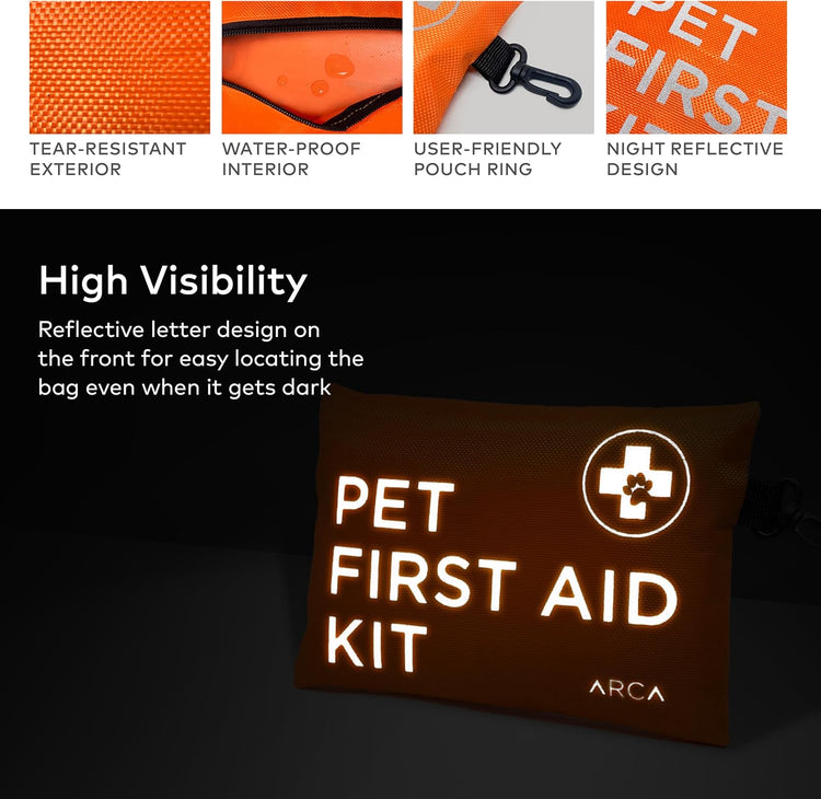 ARCA PET Dog First Aid Kit – Water-Resistant Reflective Pouch for Pet Emergencies, Hiking & Camping Essentials