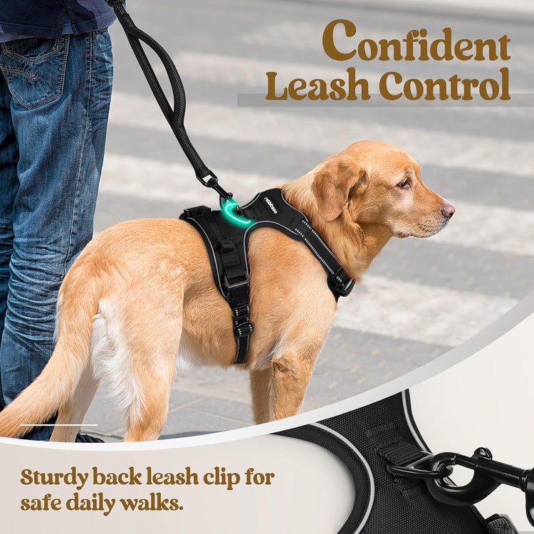 rabbitgoo No-Pull Dog Harness – Adjustable Padded Reflective Vest with 2 Leash Clips & Easy Control Handle for Large Dogs, Black, L