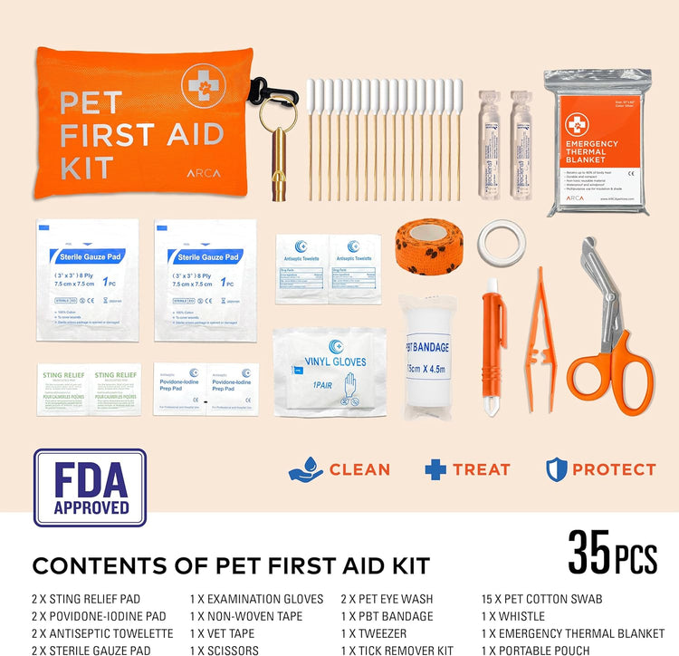 ARCA PET Dog First Aid Kit – Water-Resistant Reflective Pouch for Pet Emergencies, Hiking & Camping Essentials