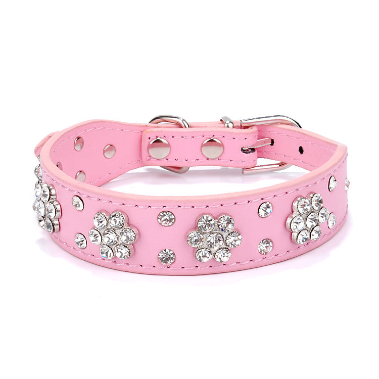 PetsDrift Rhinestone Plum Dog Collar – Stylish PU Leather Collar for Dogs