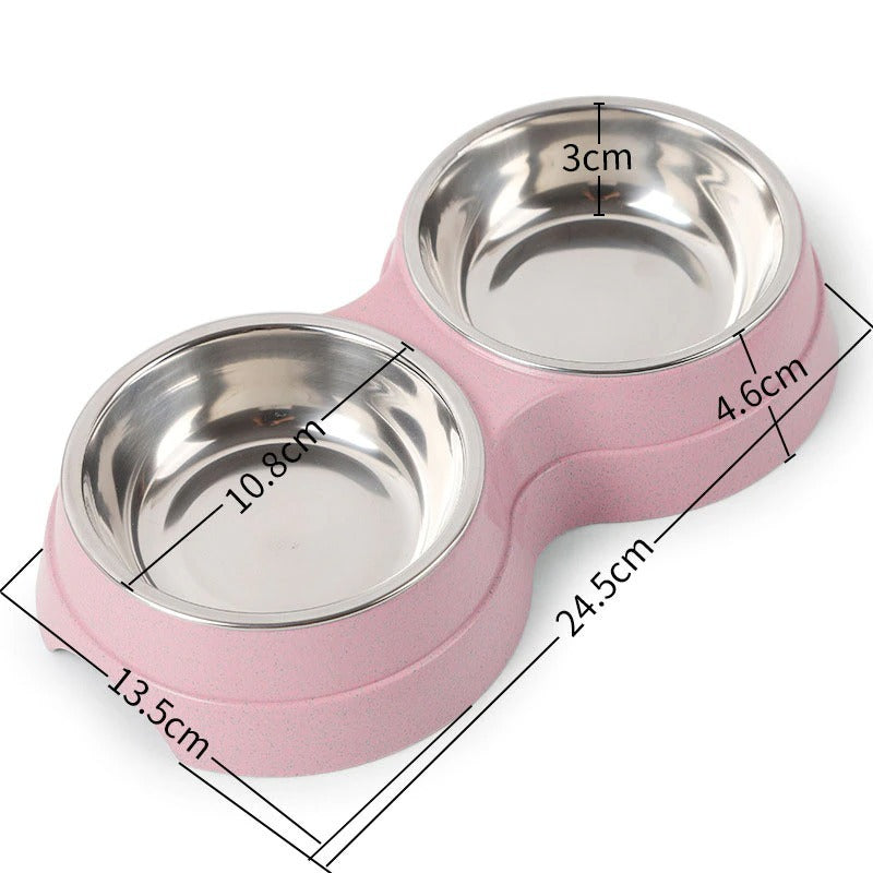 Double Pet Bowls – Stainless Steel Dog & Cat Food Water Feeder | PetsDrift