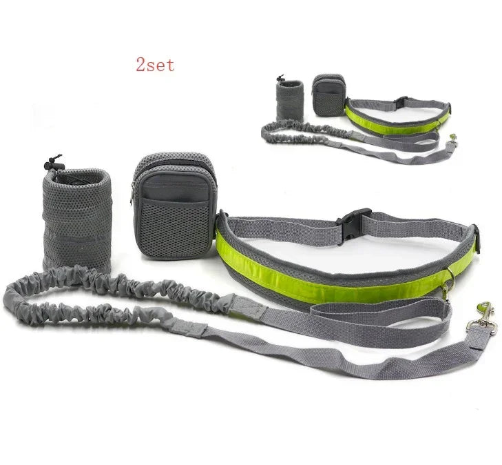 black hands-free dog leash with storage bag
