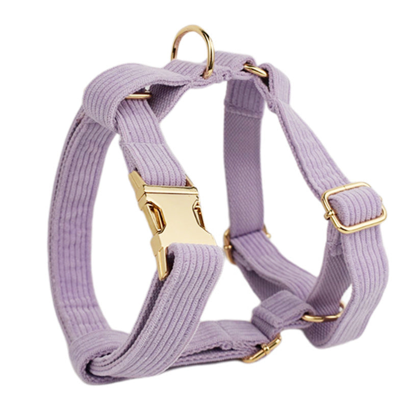 A set of dog pet accessories including a collar, leash, bow, flower decoration, and a vest, all in green with a gold leaf pattern.