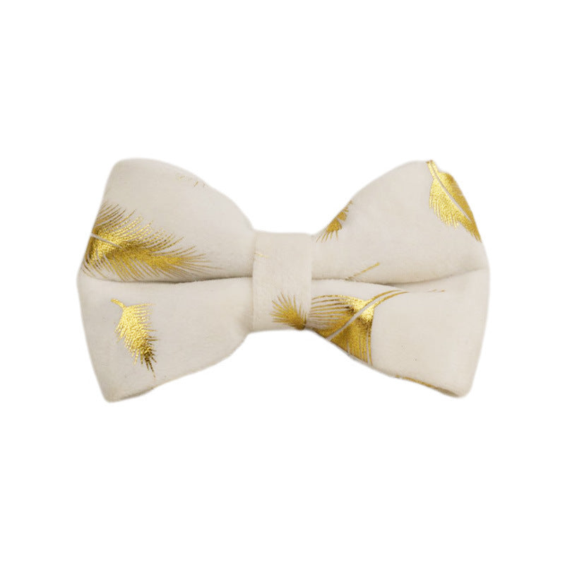 A set of dog pet accessories including a collar, leash, bow, flower decoration, and a vest, all in green with a gold leaf pattern.