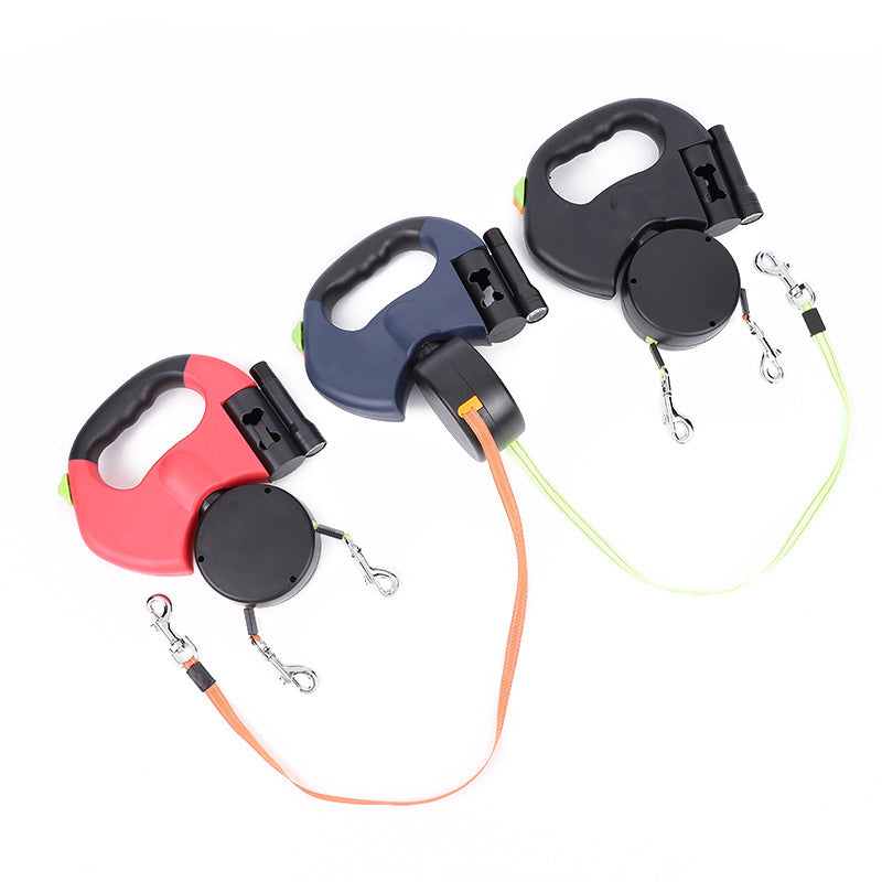 dual retractable dog leash with flashlight