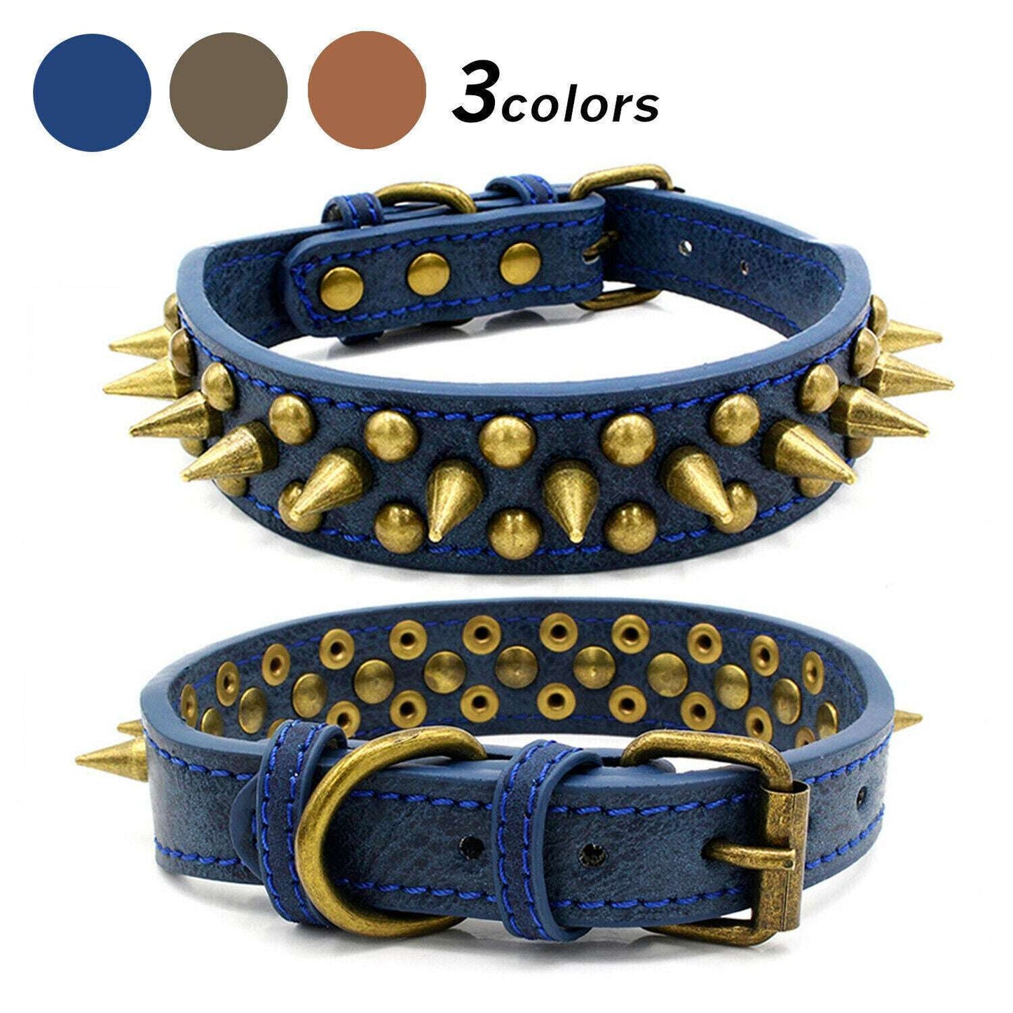Retro Spiked Leather Dog Collar – Studded Rivet Collar for Large Breeds (S–XL)