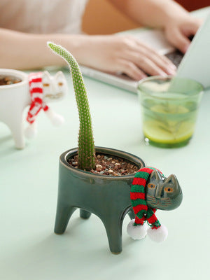 Cute Cat Tail Flower Pot Ceramic Personality Creativity