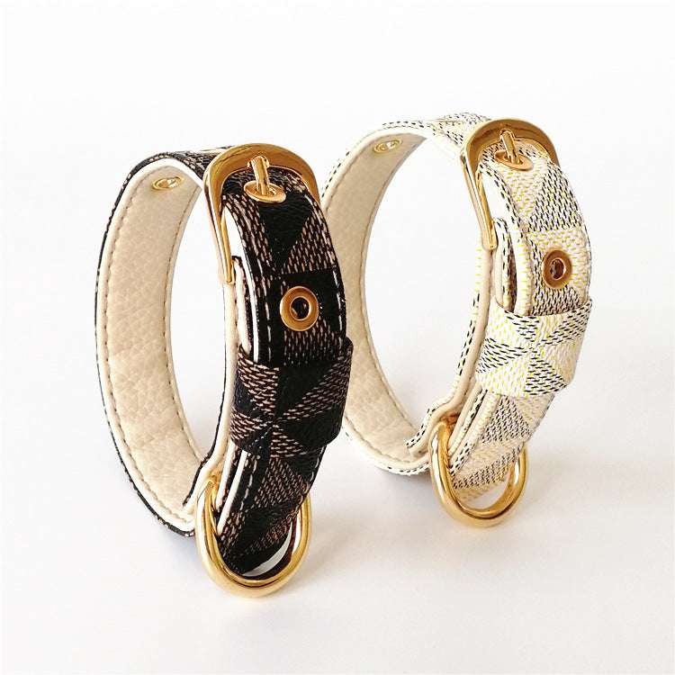 Luxury Plaid Leather Dog Collar & Leash Set – Stylish Gift Box Edition
