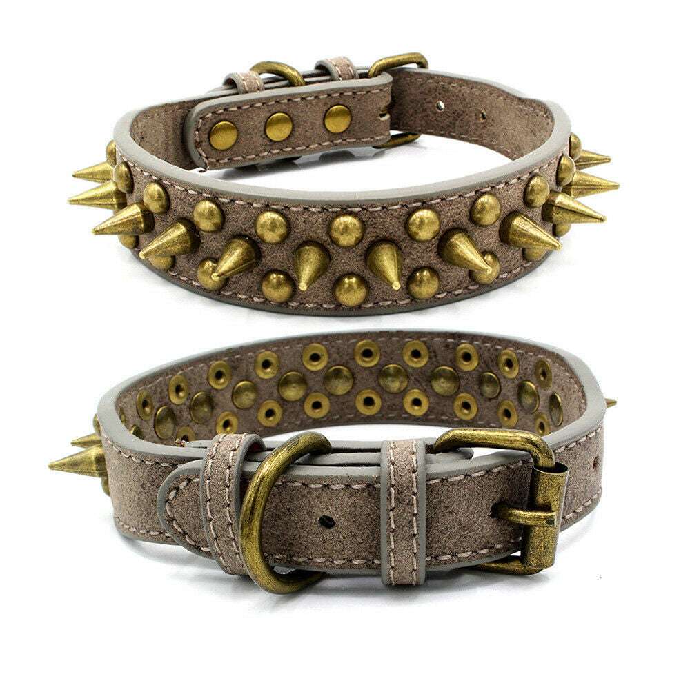 Retro Spiked Leather Dog Collar – Studded Rivet Collar for Large Breeds (S–XL)