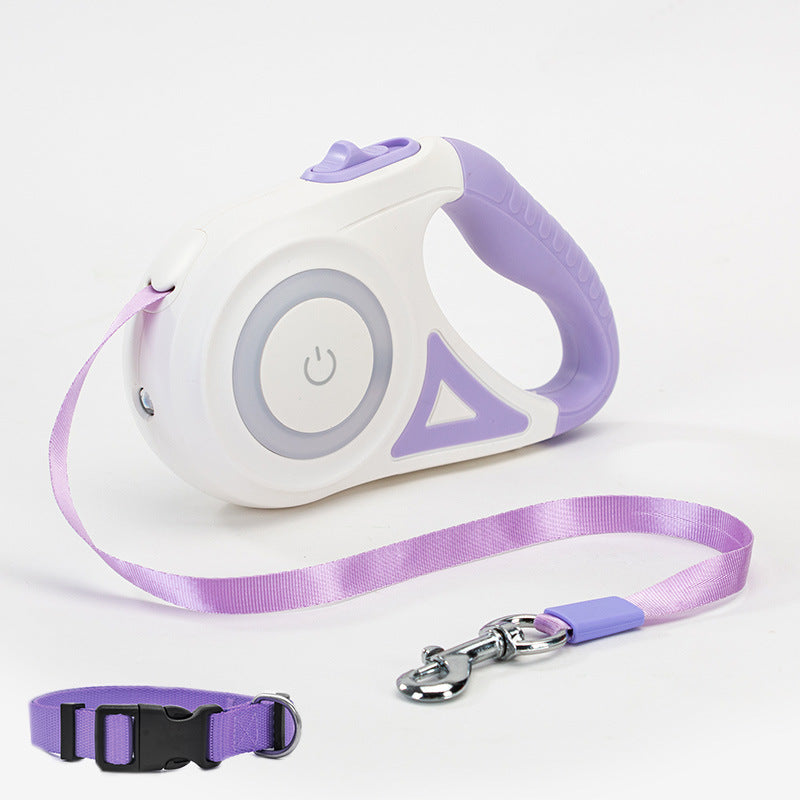 retractable dog leash with built-in LED light and collar