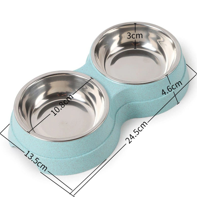 Double Pet Bowls – Stainless Steel Dog & Cat Food Water Feeder | PetsDrift