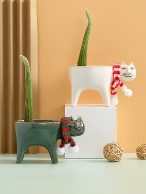 Cute Cat Tail Flower Pot Ceramic Personality Creativity