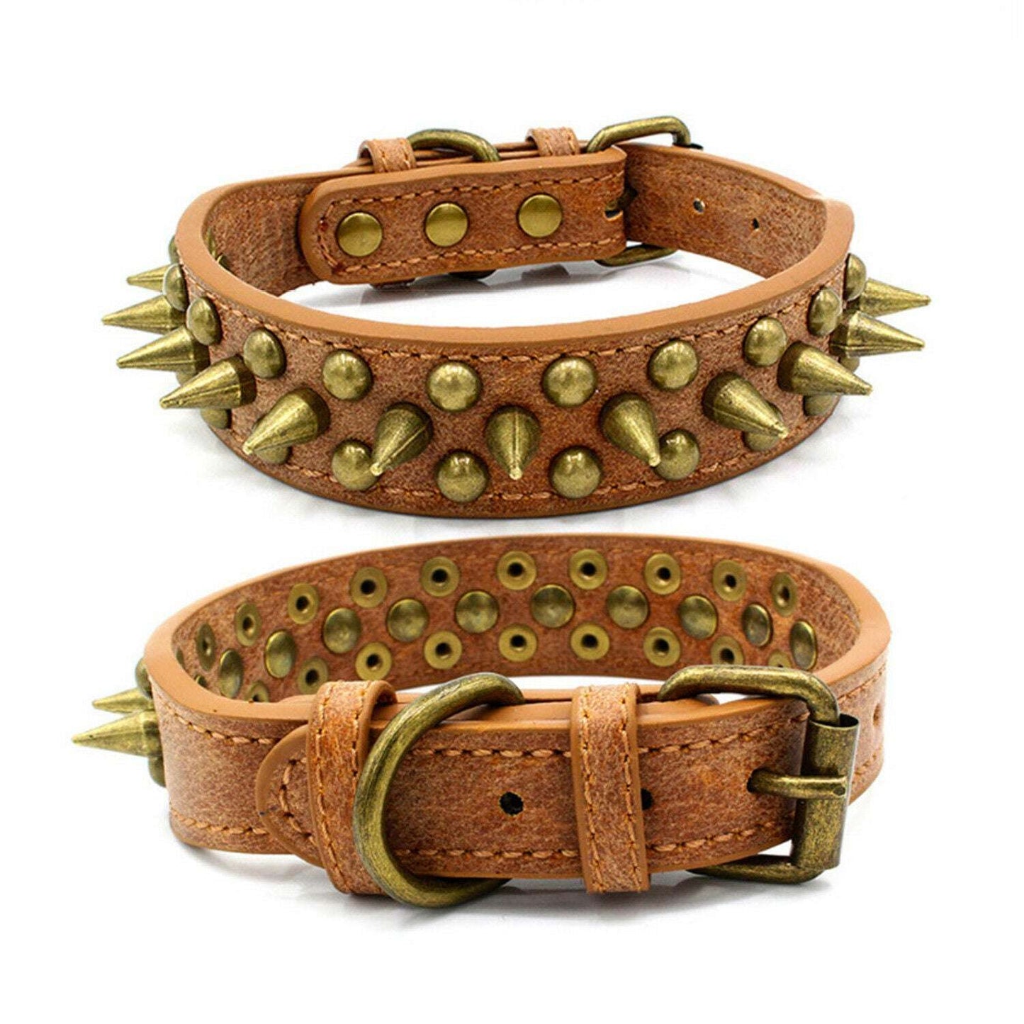 Retro Spiked Leather Dog Collar – Studded Rivet Collar for Large Breeds (S–XL)