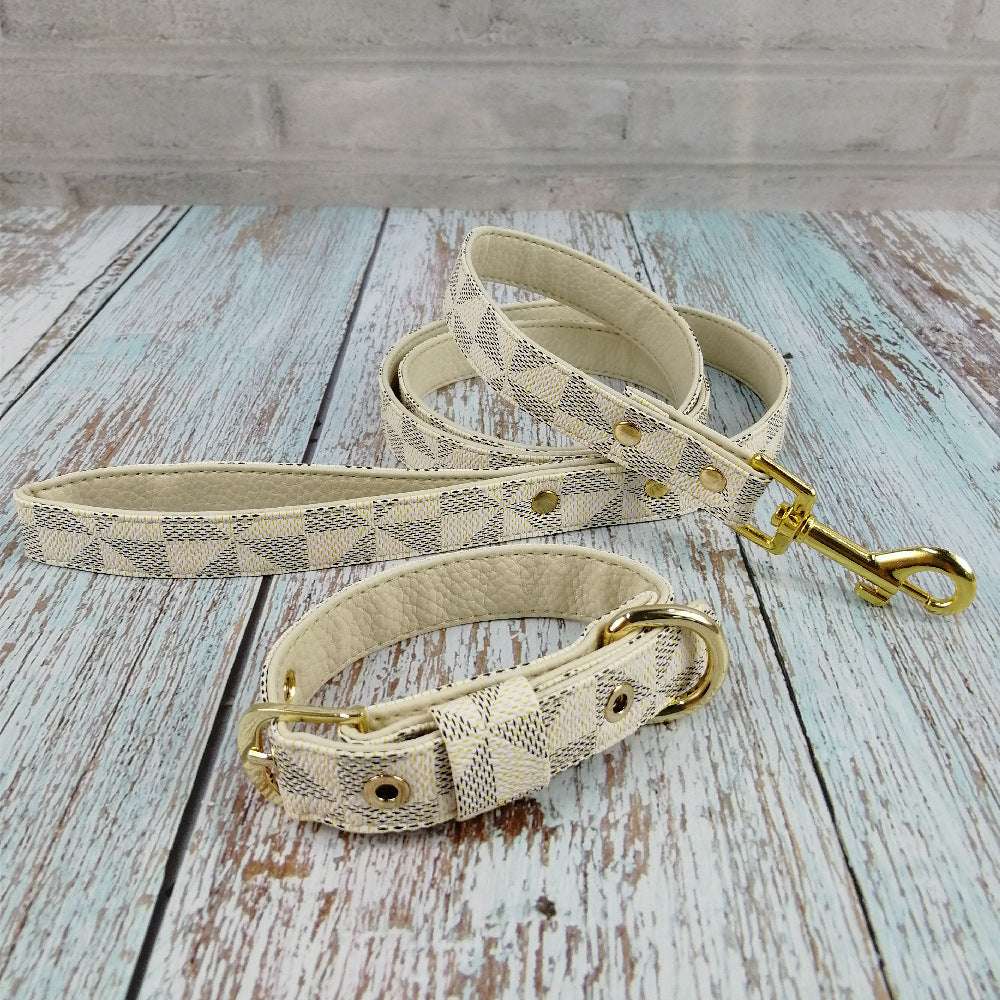 Luxury Plaid Leather Dog Collar & Leash Set – Stylish Gift Box Edition