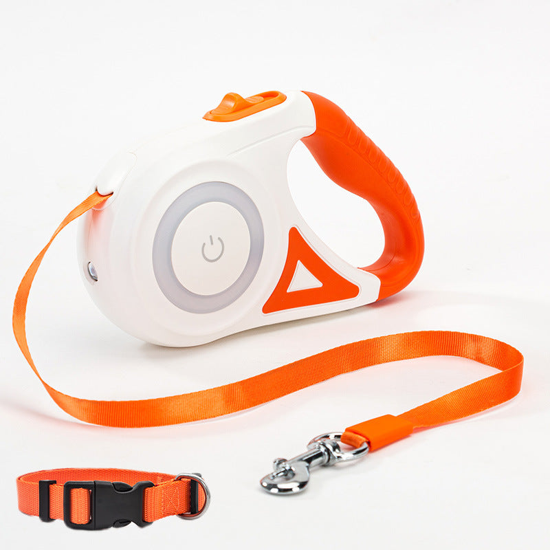 retractable dog leash with built-in LED light and collar